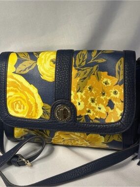 Isaac Mizrahi Navy Crossbody with Yellow Floral Print